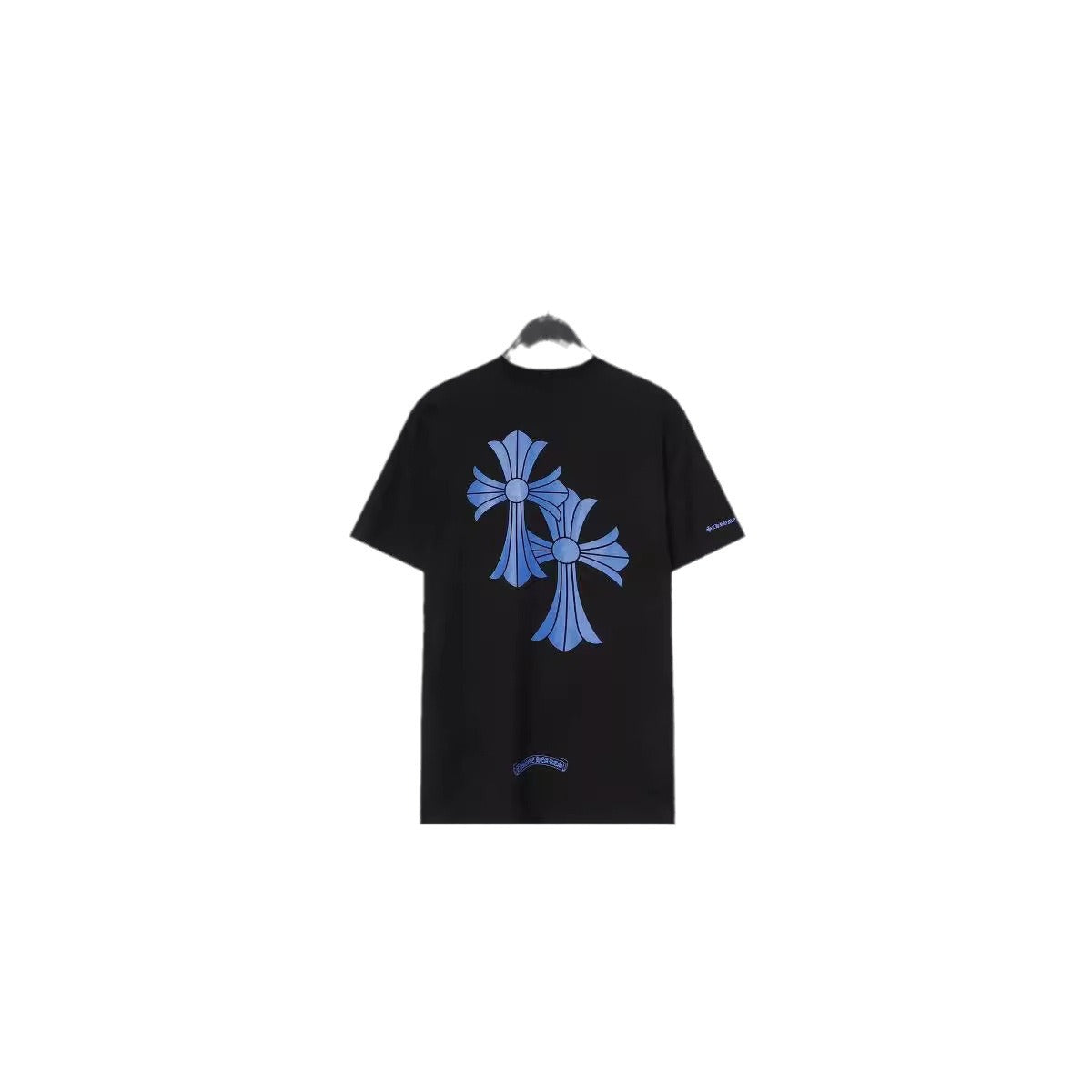 Chrome Heart T Shirts Blue Cross Loose Crew Neck Short Sleeve