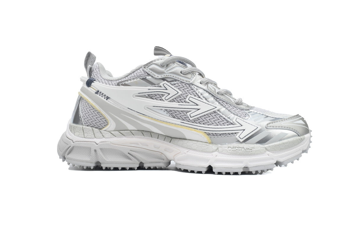 Off-White Be Right Back Women's Men's Shoes | White & Silver Mesh Retro Sneakers