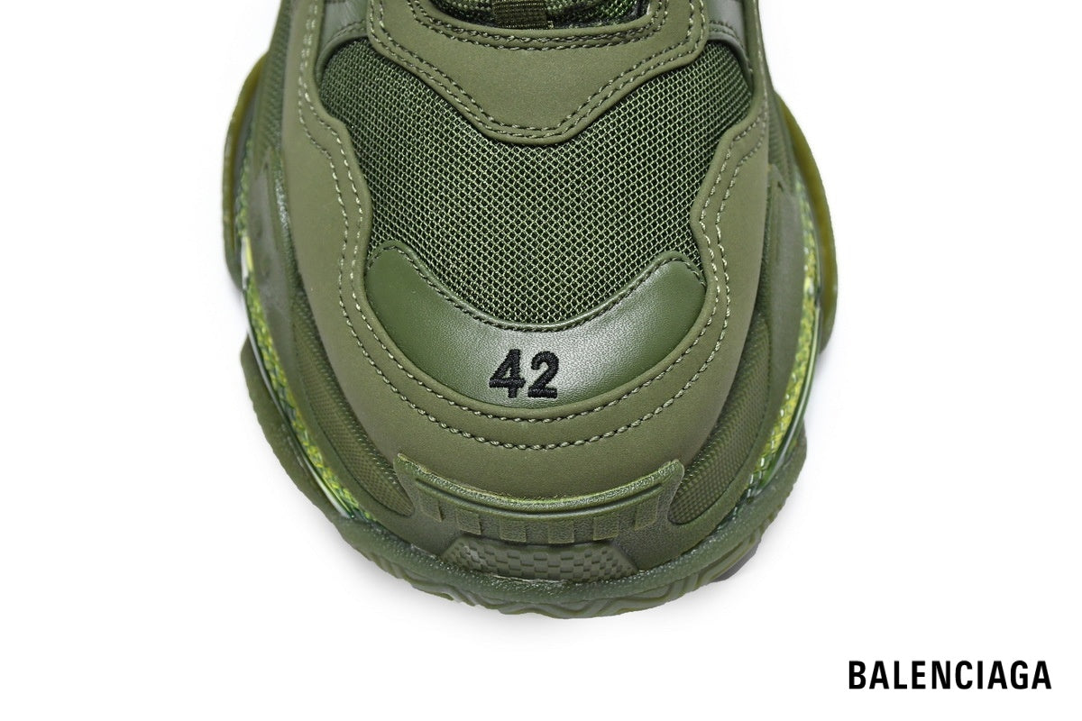 Balenciaga Triple S men's shoes  women sneakers ¨C Olive Green & Clear Sole