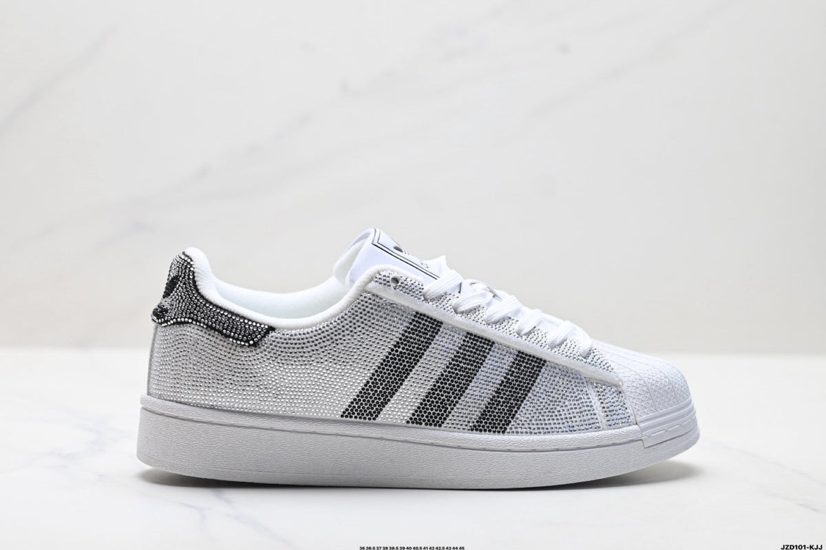 adidas Originals Superstar Custom ¡ª Silver Black Rhinestone | White Shell Toe