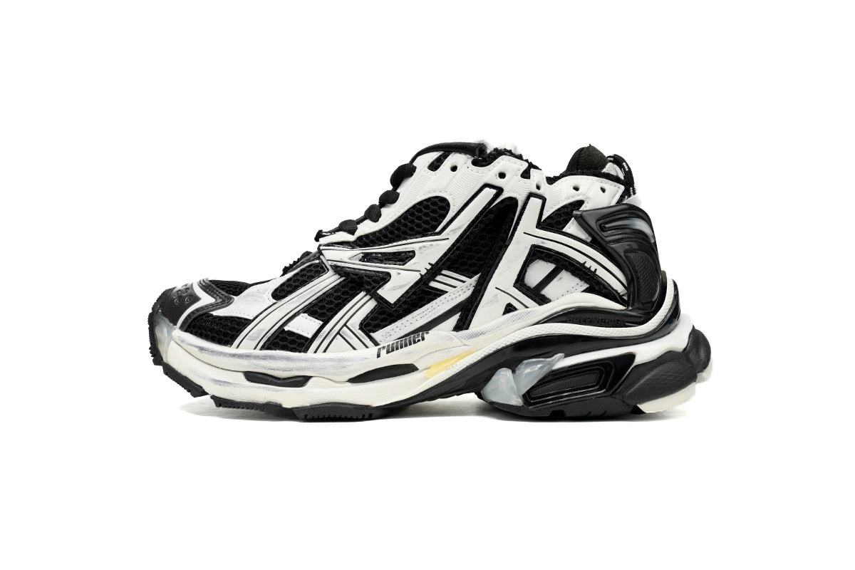 Balenciaga men's shoes Track  ¨C Distressed Low-Top Runner Sneaker Black and White