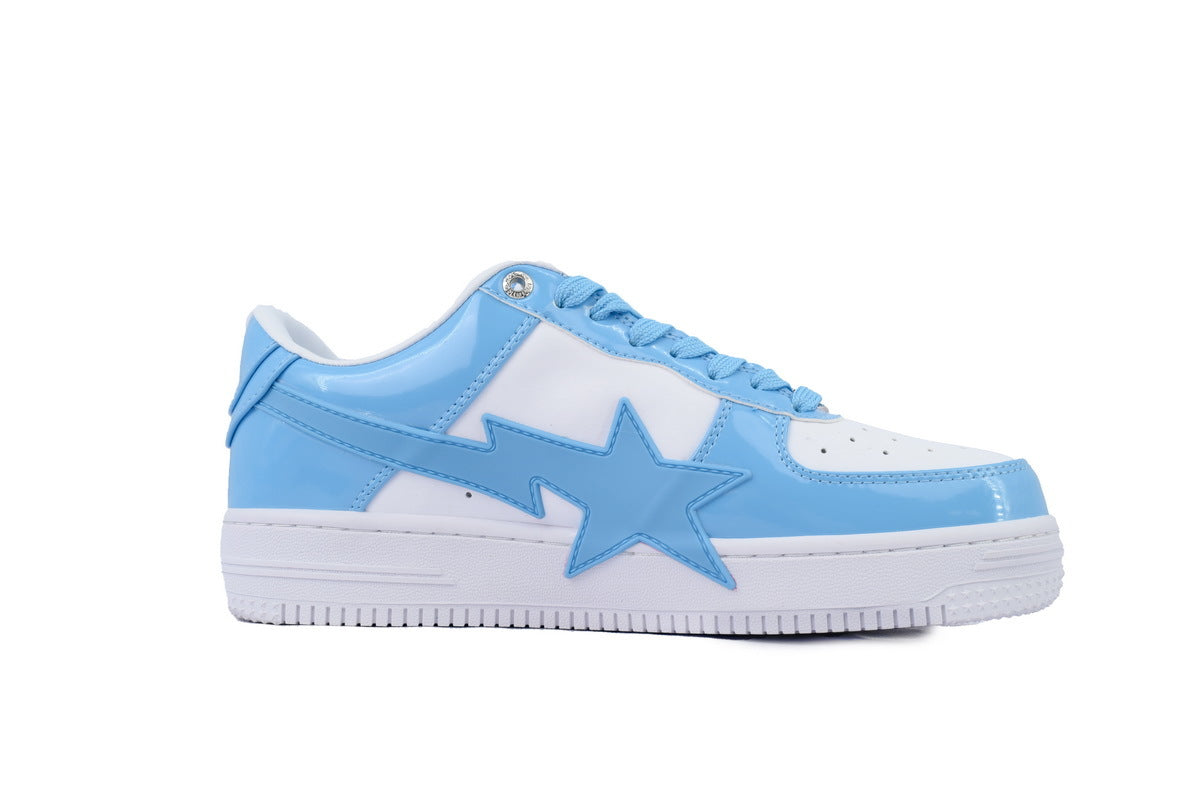 A BATHING APE BAPE STA Glossy Sky Blue & White Oversized-Star Sneakers | Women's & Men's Skate-Inspired Shoes