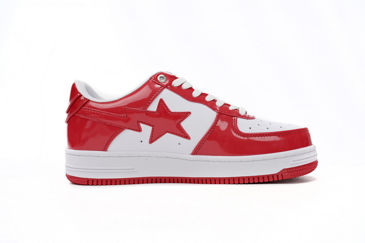 A BATHING APE BAPE STA Glossy Red & White Sneakers | Women's & Men's Skate-Inspired Shoes