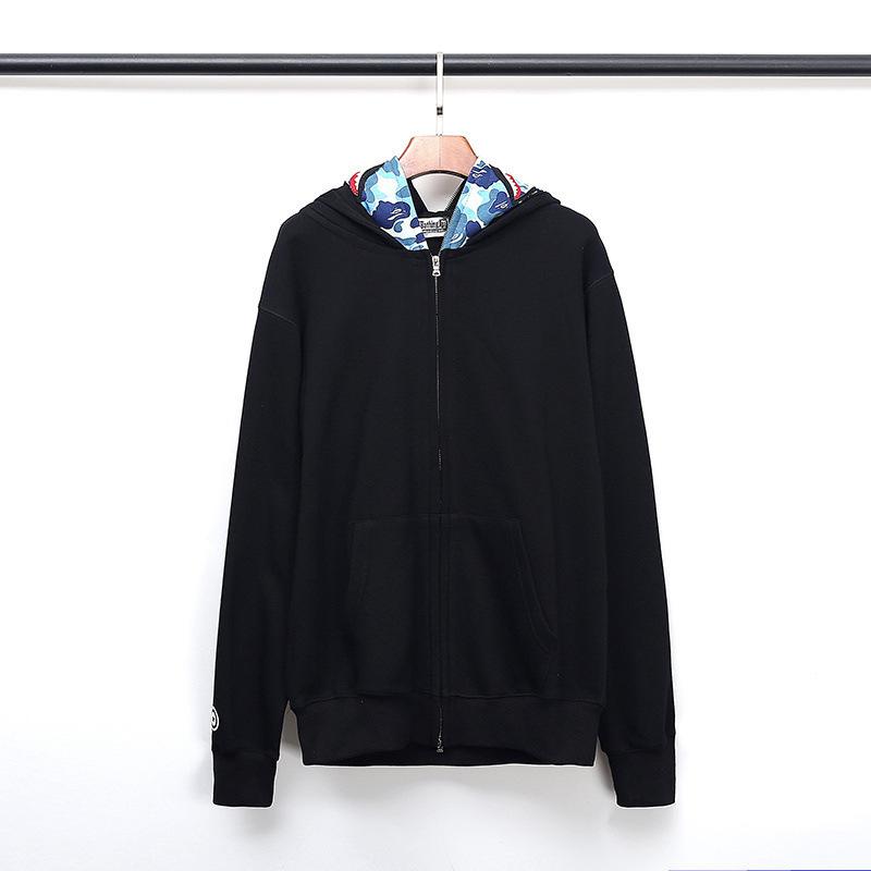 Bathing Ape Hoodie Fall/Winter Double Hood Camouflage Shark Head Zipper Fleece Padded Coat Sweatshirt