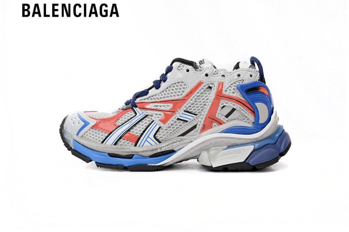 Balenciaga Runner men's shoes  women sneakers ¡ª White Mesh, Red & Blue Synthetic Overlays