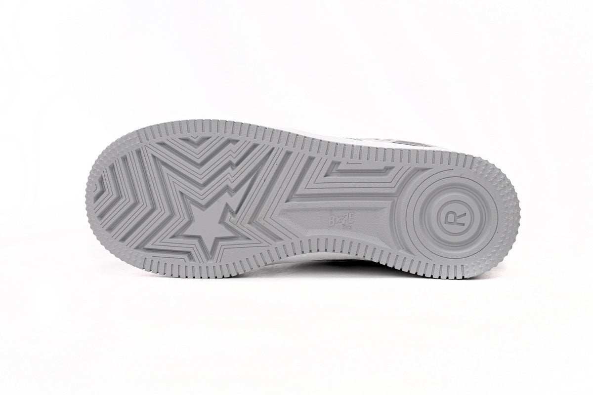 A BATHING APE BAPE STA Metallic Silver & White Sneakers | Women's & Men's Skate-Inspired Shoes