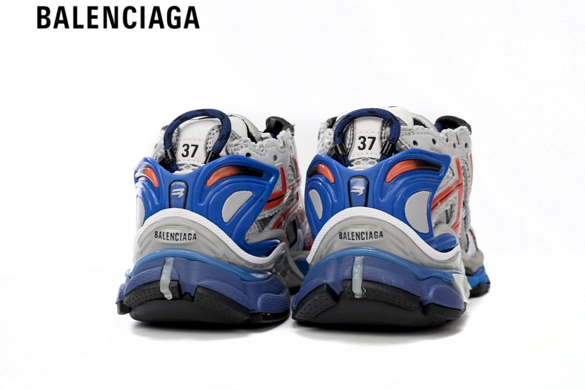 Balenciaga Runner men's shoes  women sneakers ¡ª White Mesh, Red & Blue Synthetic Overlays