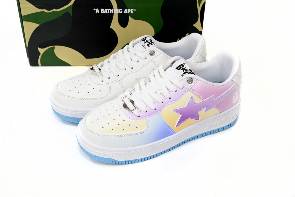 A BATHING APE BAPE STA White Iridescent Pastel Sneakers | Women's & Men's Skate-Inspired Shoes
