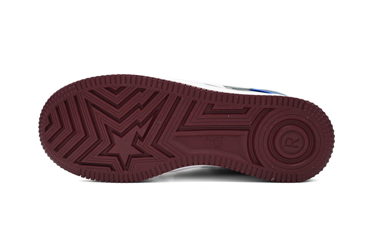 A BATHING APE BAPE STA Glossy Burgundy & Royal Blue Sneakers | Women's & Men's Skate-Inspired Shoes