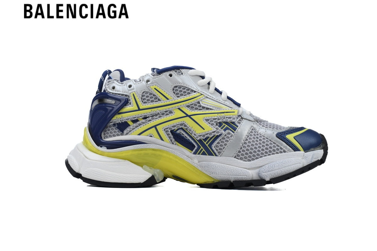 Balenciaga Runner men's shoes  women sneakers ¡ª Silver Mesh, Yellow & Navy Synthetic Overlays
