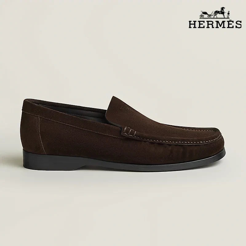 Herm¨¨s Dark Brown Smooth Leather Loafer with Embossed Logo