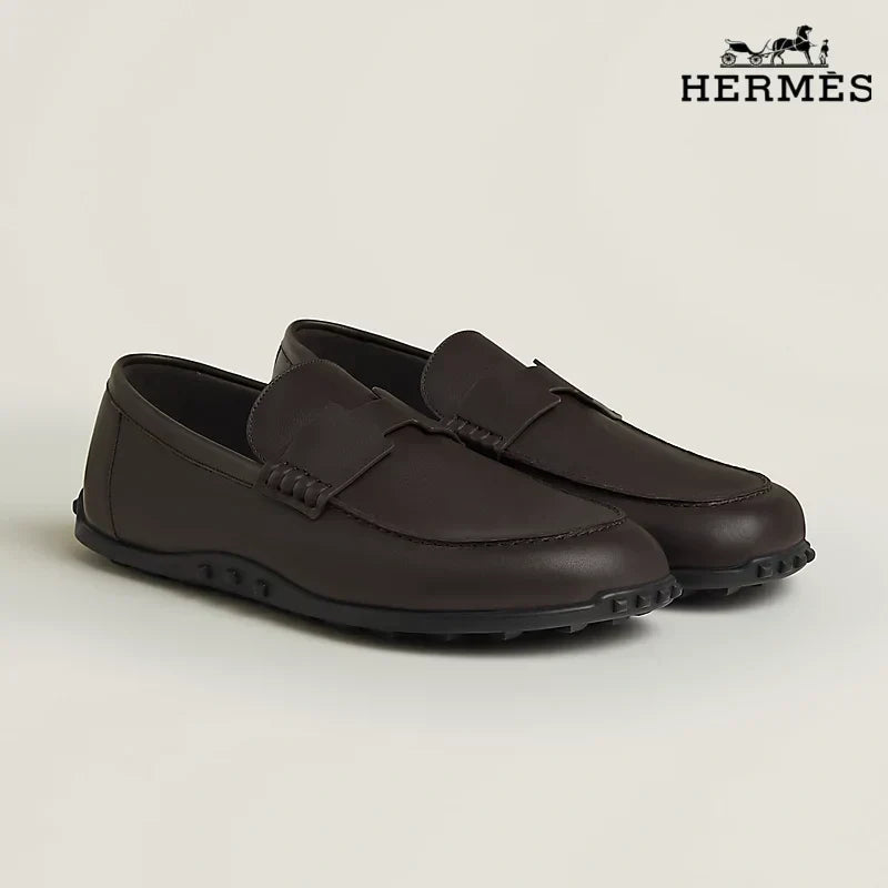 Herm¨¨s Dark Brown Leather Driving Loafer with Studded Sole