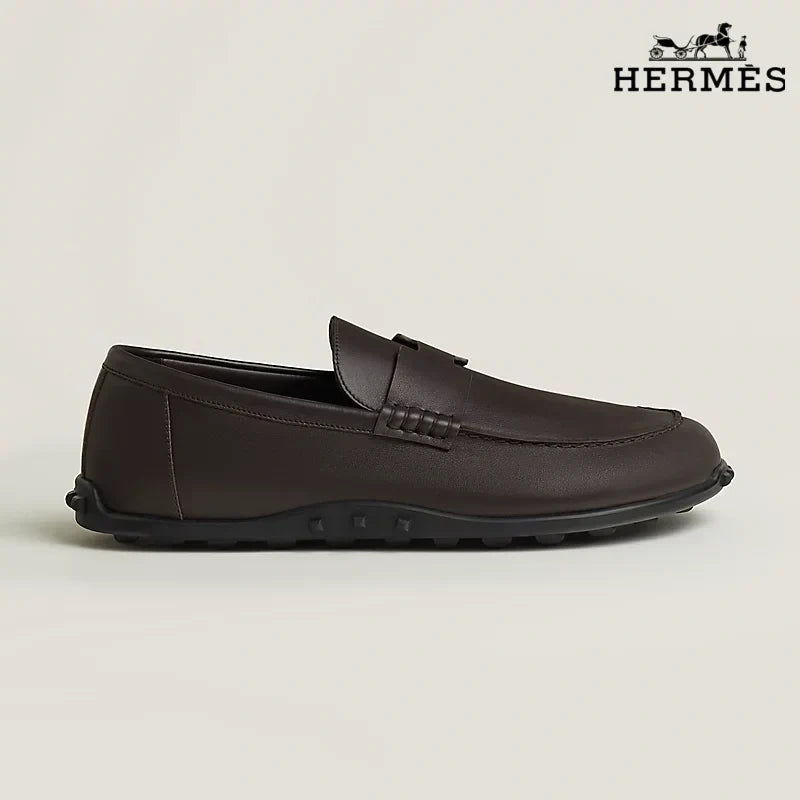 Herm¨¨s Dark Brown Leather Driving Loafer with Studded Sole