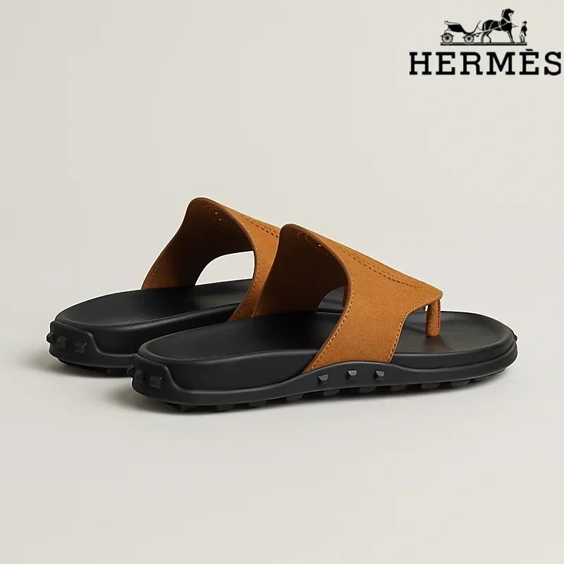 Herm¨¨s  female slides Tan Suede Thong Slide Sandals