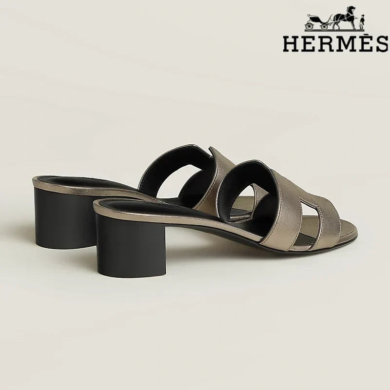 Herm¨¨s Metallic Bronze Leather Heeled Slide Sandals
