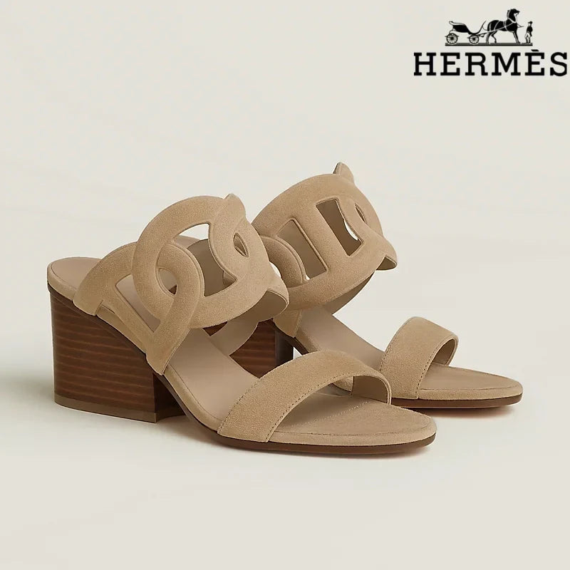 Herm¨¨s Beige Suede Cutout Wedge Slide Sandals