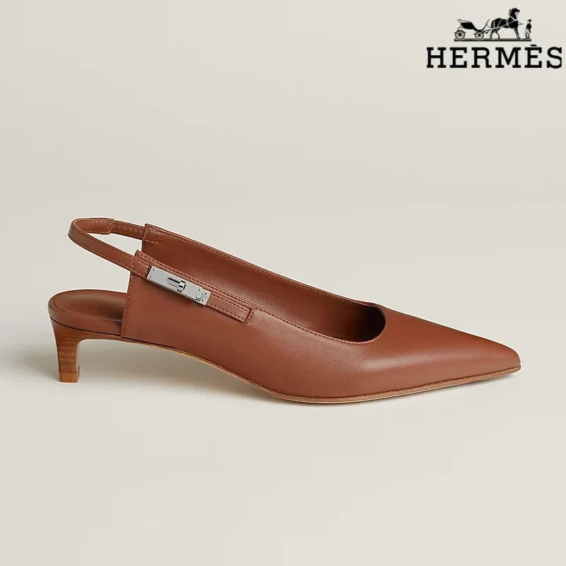 Herm¨¨s Brown Leather Slingback Kitten Heels