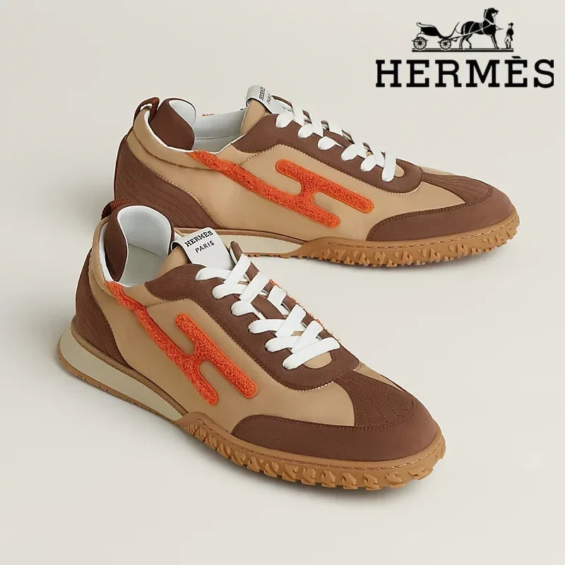 Herm¨¨s womens shoes men sneaker Trail Beige Brown Orange Sneaker