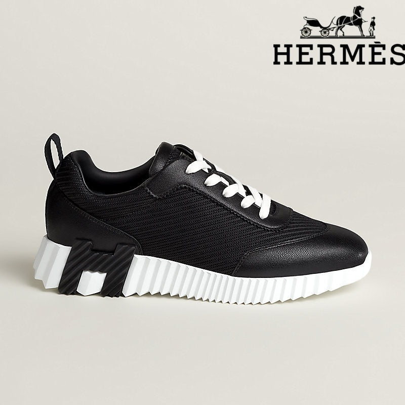 Herm¨¨s Black Mesh Leather Bouncing Sneaker