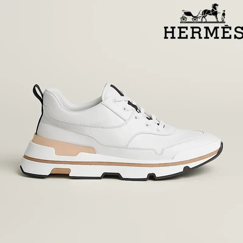 Herm¨¨s womens shoes men sneaker White Leather Platform Sneaker