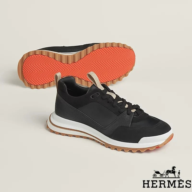 Herm¨¨s Black Mixed Material Hiking Sneakers
