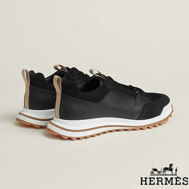 Herm¨¨s Black Mixed Material Hiking Sneakers