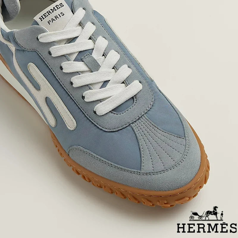 Herm¨¨s Light Blue Mixed Fabric Retro Sneakers