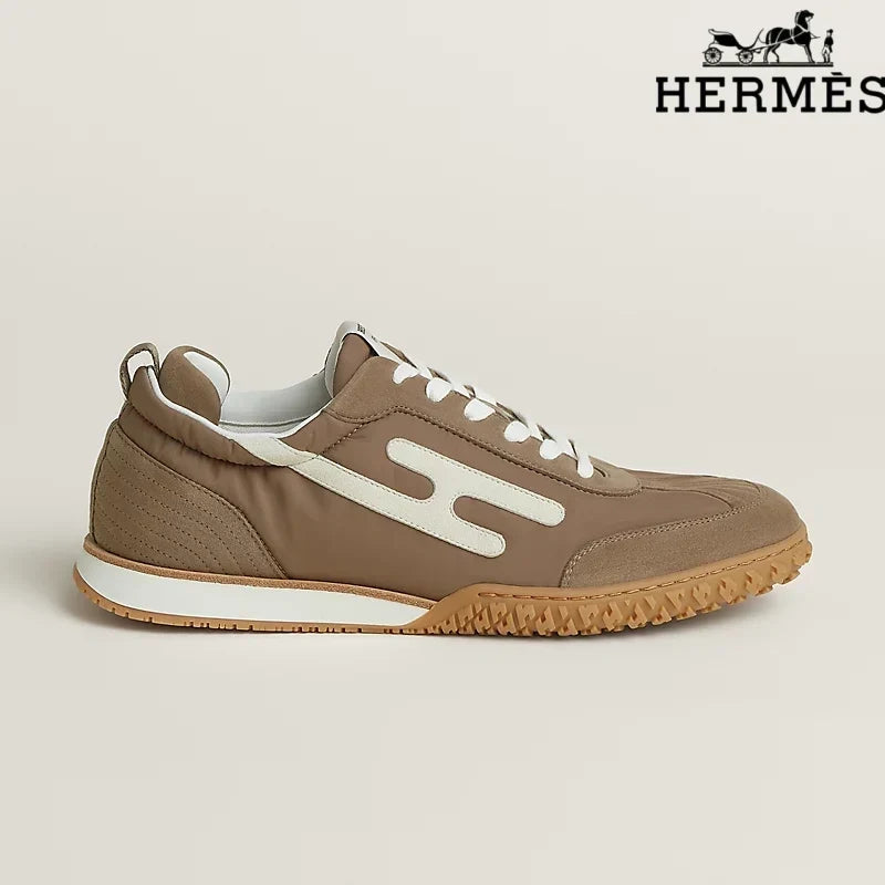 Herm¨¨s Brown Fabric Sneakers with White H-Logo