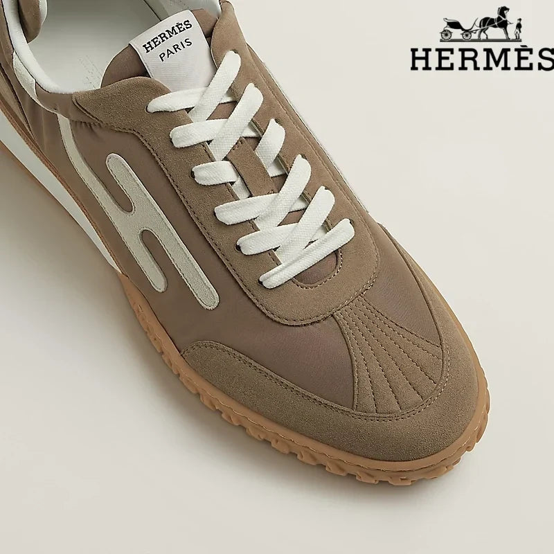 Herm¨¨s Brown Fabric Sneakers with White H-Logo