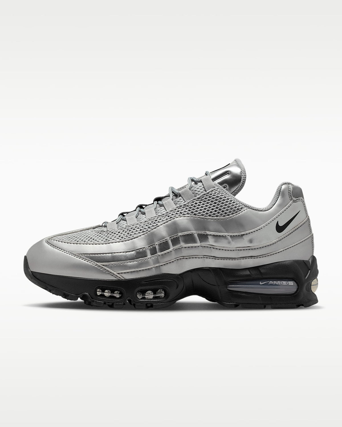 Nike Air Max 95 ¨C Metallic Silver / Black Mesh Athletic Sneakers