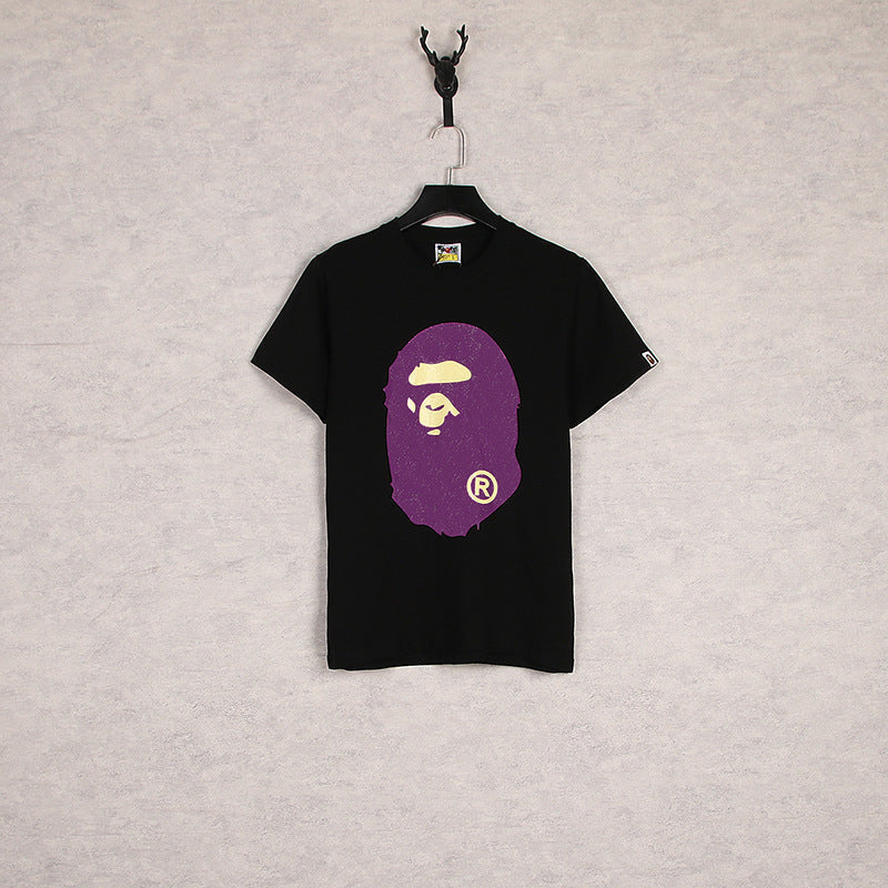 Bathing Ape T-Shirt Summer Cartoon Print Casual Large Size Loose Men's and Women's round Neck Short Sleeve T-shirt