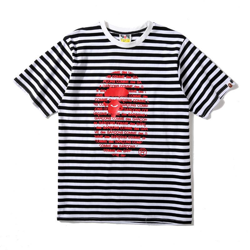Bathing Ape T-Shirt Striped Ape Head Letter Print Short-Sleeve T-shirt