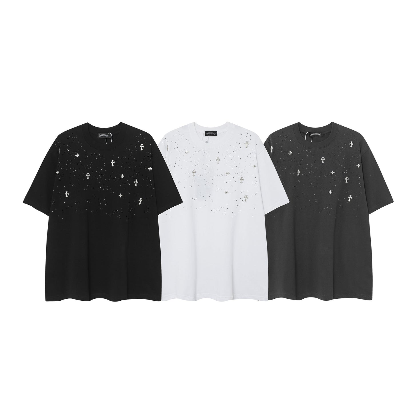 Chrome Heart T Shirts CH Gypsy Hot Diamond Cross Crew Neck Short Sleeve T-Shirt