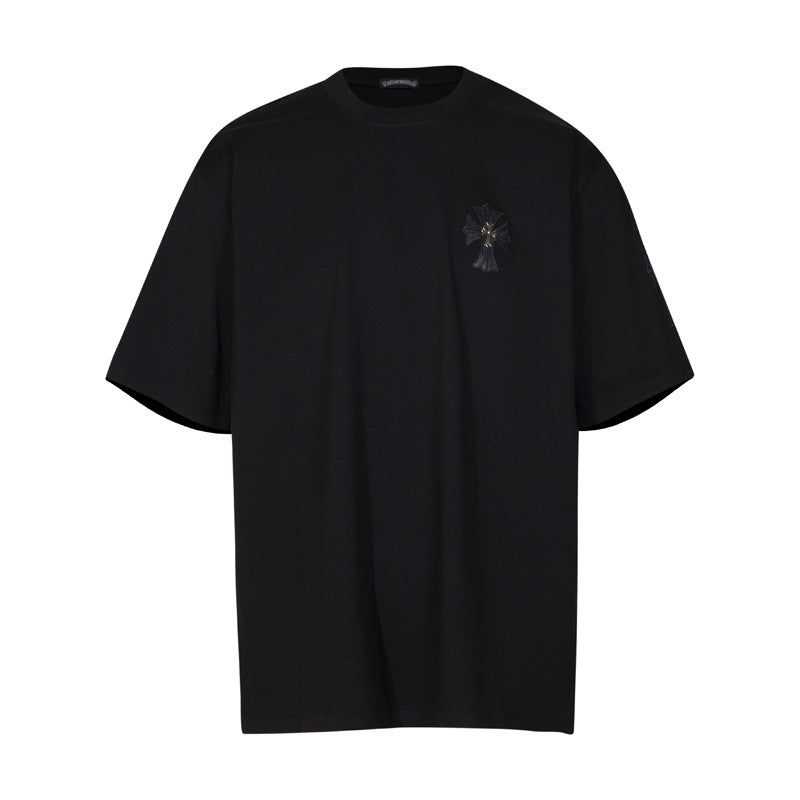 Chrome Heart T Shirts Croix Cross Color Embroidery Printed Short Sleeve T-Shirt Loose
