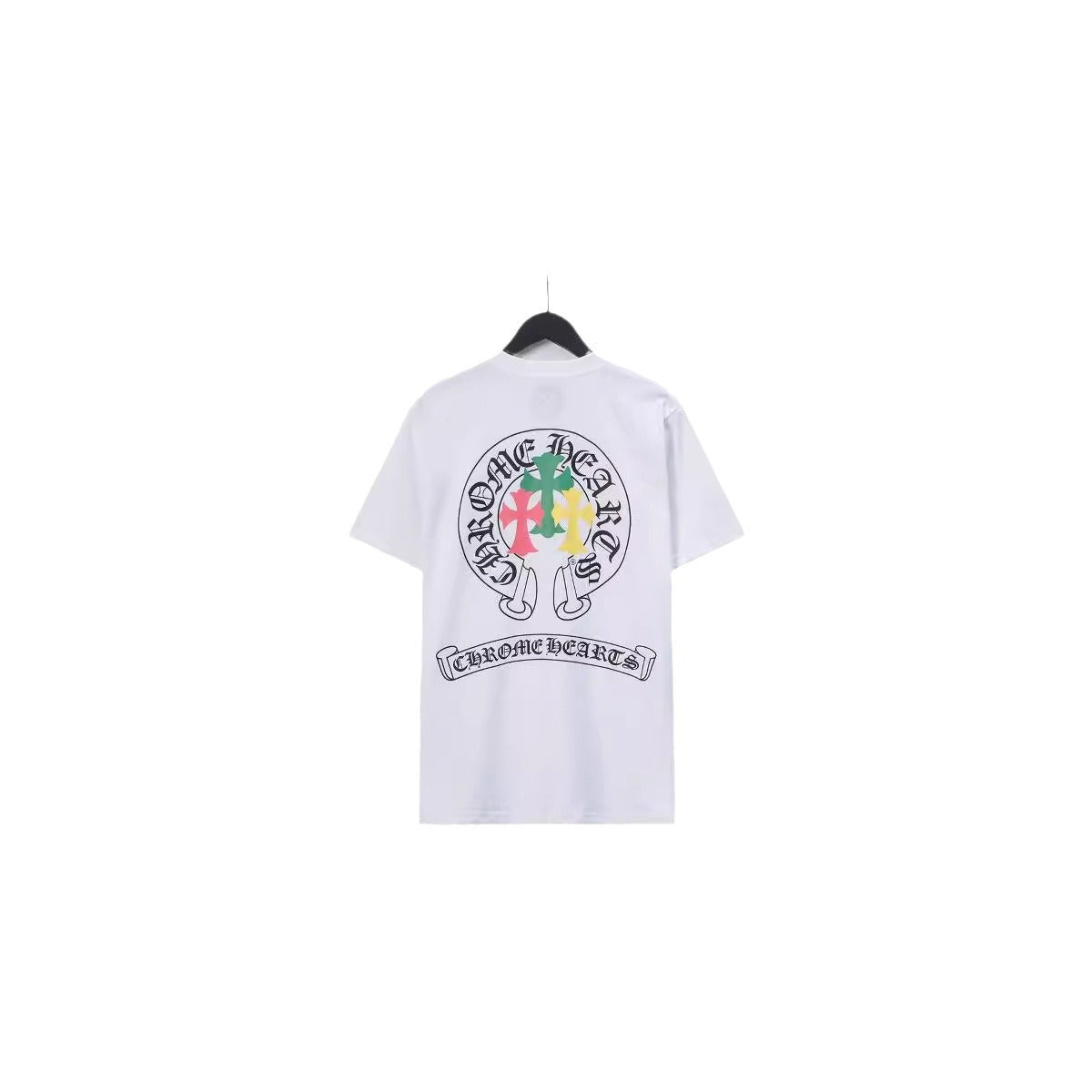 Chrome Heart T Shirts Crowe Scroll Heart Color Cross Print Crew Neck Short Sleeve
