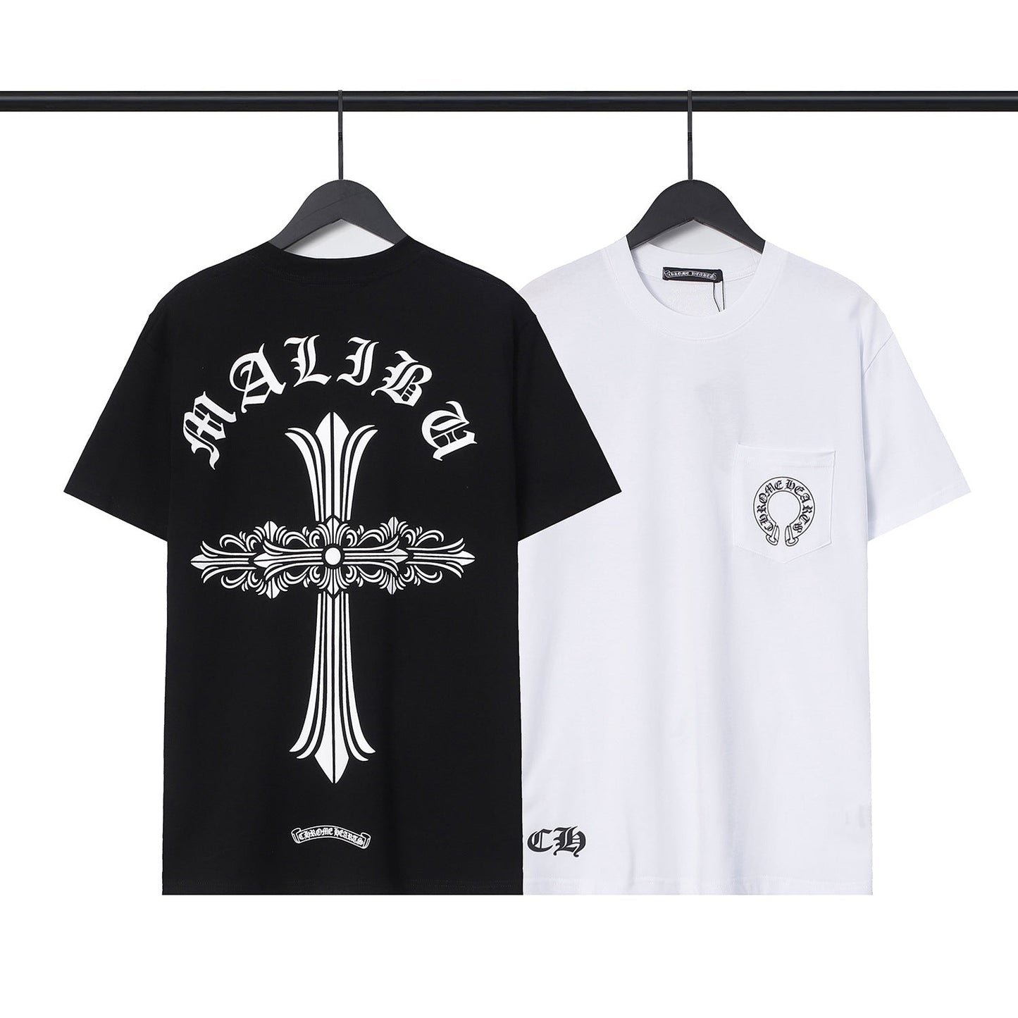 Chrome Heart T Shirts Croix Cross Leather Printed Short Sleeve T-Shirt