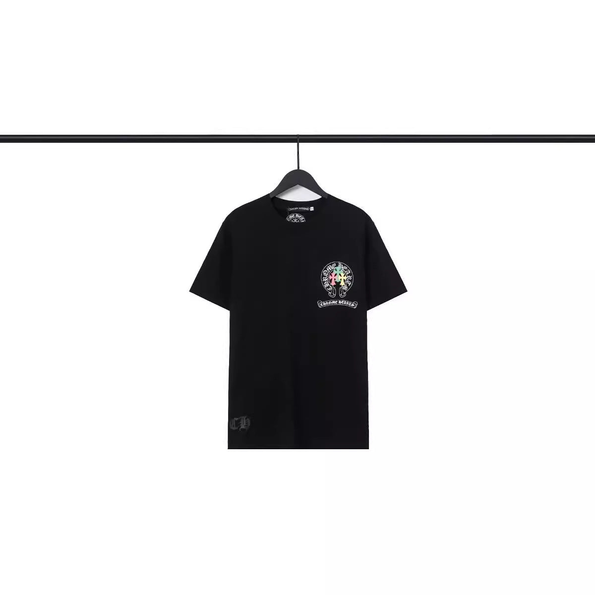 Chrome Heart T Shirts Crowe Scroll Heart Color Cross Print Crew Neck Short Sleeve