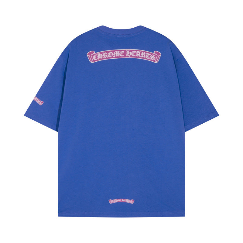 Chrome Heart T Shirts Sanskrit cross print embroidery casual loose