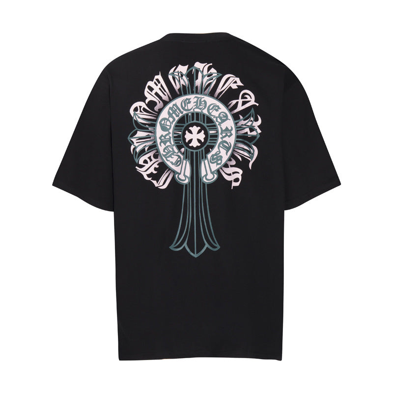 Chrome Heart T Shirts Cross Print Short Sleeve T-Shirt Loose