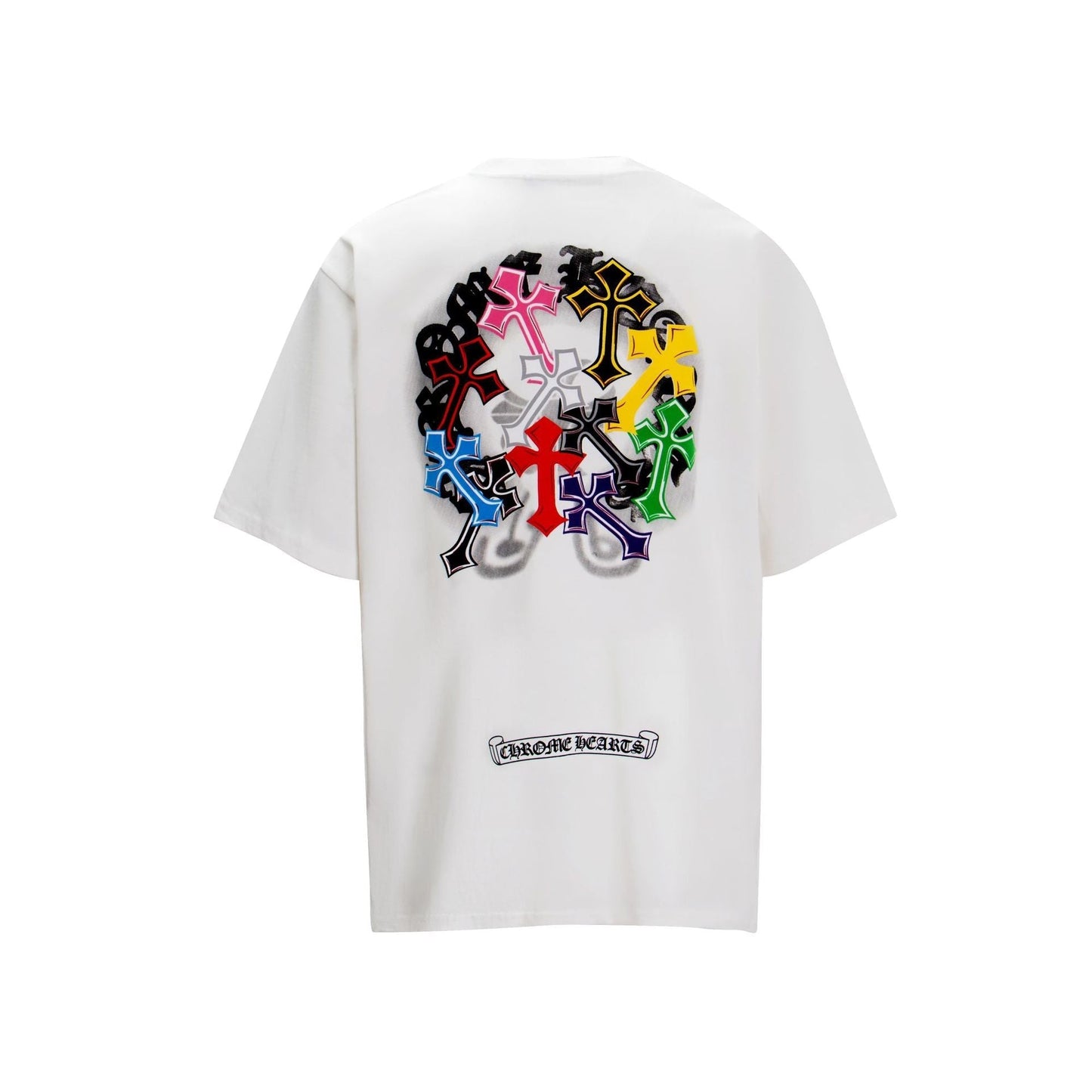 Chrome Heart T Shirts Sanskrit Rainbow Cross Foam Short Sleeve T-Shirt