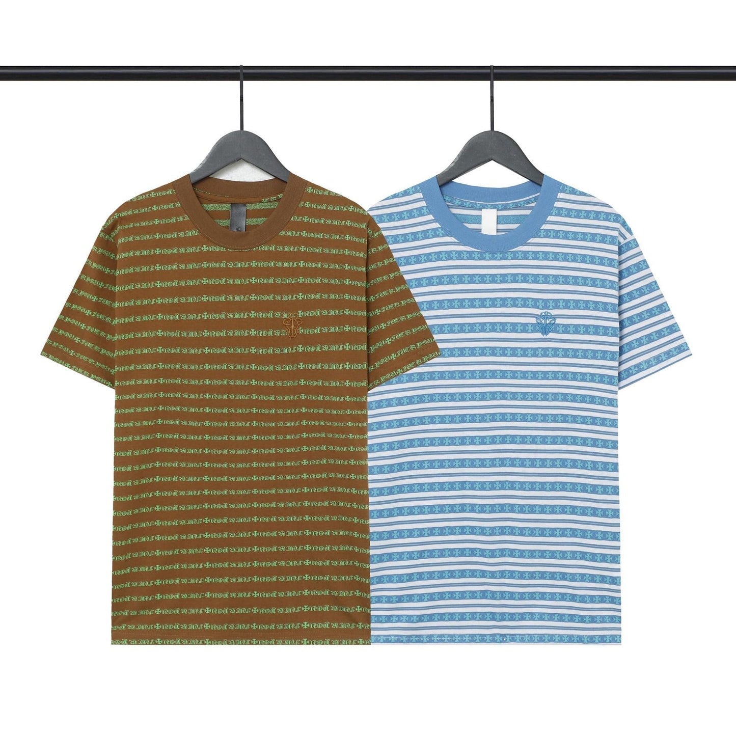 Chrome Heart T Shirts Poison Home Stripe Jacquard Embroidery Short Sleeve Couple T-Shirt