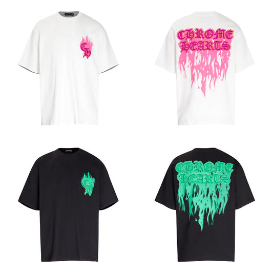 Chrome Heart T Shirts Croix Flame Sanskrit Embroidery Printed T-Shirt Fashion Short Sleeve