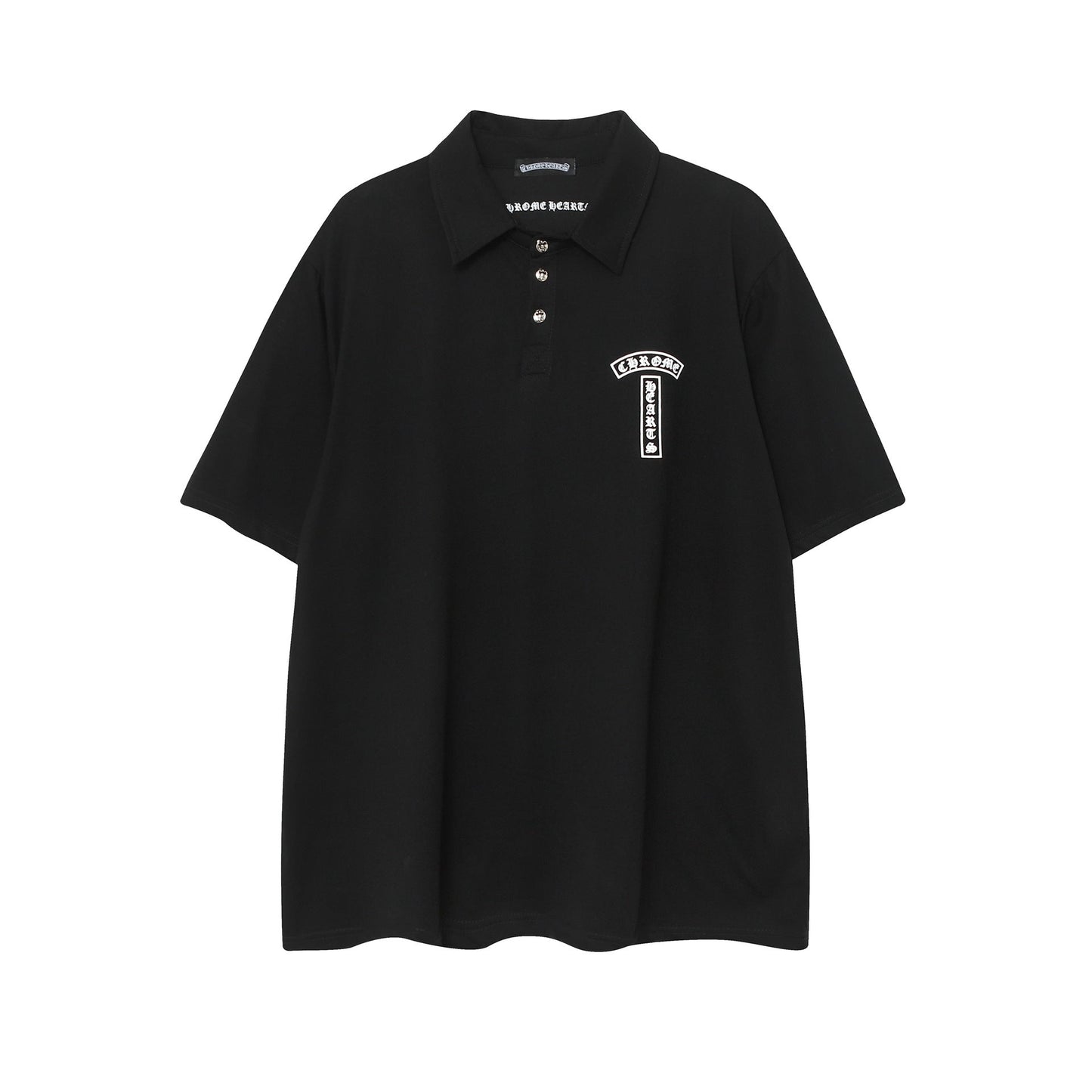 Chrome Heart T Shirts Sanskrit horseshoe print lapel polo shirt versatile short sleeve