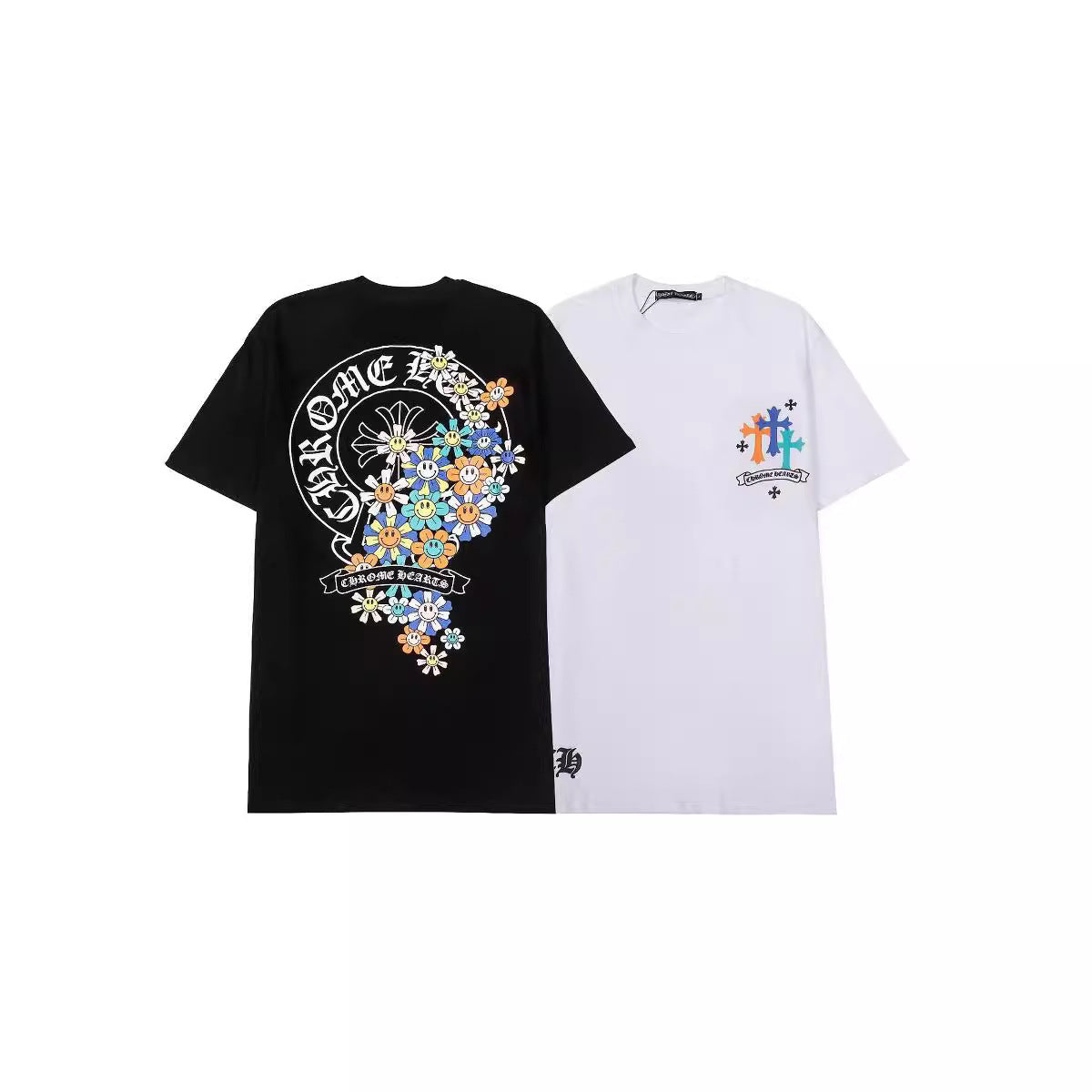 Chrome Heart T Shirts Croix Cross Color Leather Printed Short Sleeve T-Shirt