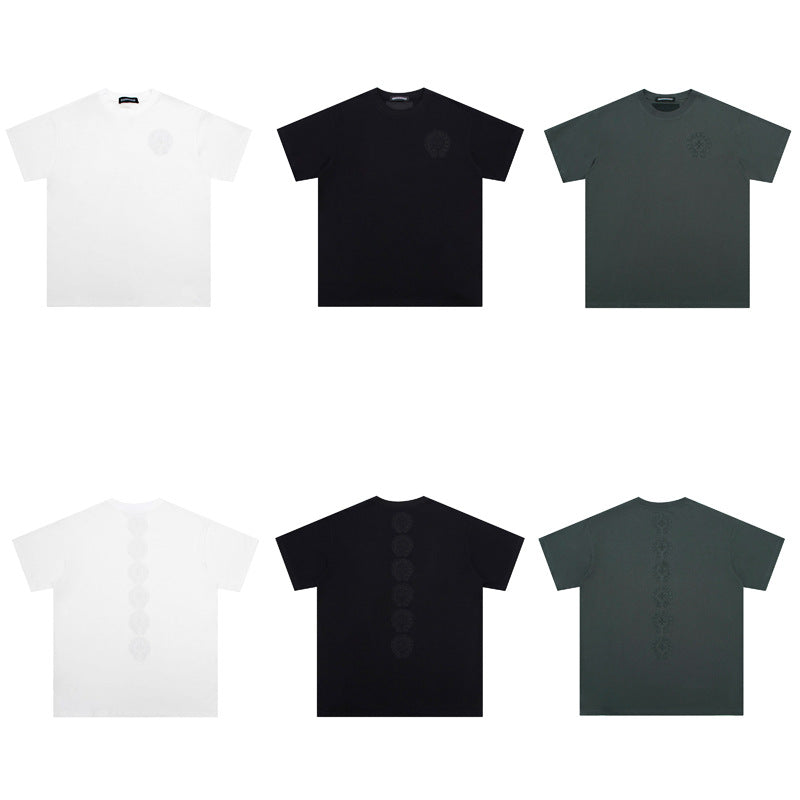 Chrome Heart T Shirts Crowe Cross Print Short Sleeve T-Shirt Loose