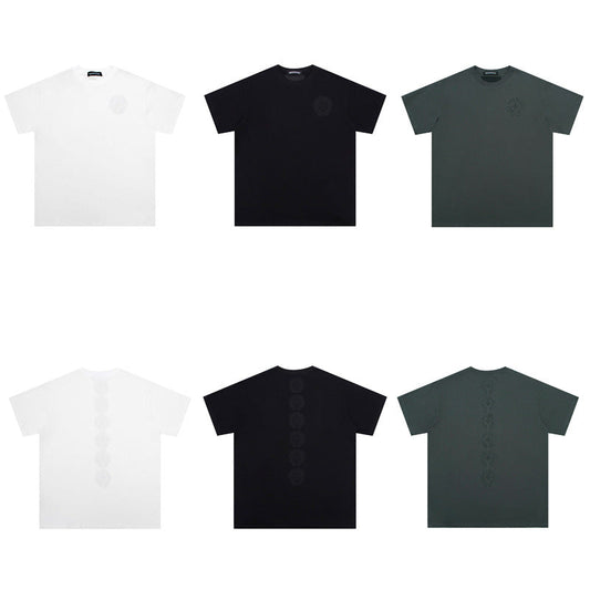 Chrome Heart T Shirts Crowe Cross Print Short Sleeve T-Shirt Loose