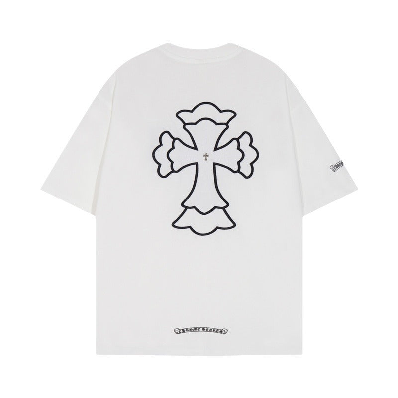 Chrome Heart T Shirts Cross Print Short Sleeve T-Shirt Loose