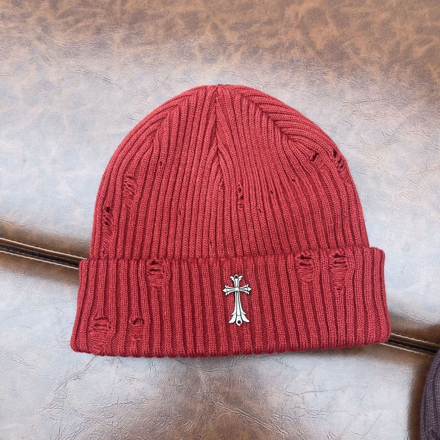 Chrome Heart Beanie Knitted Hat Women's Thick Wool Hat Cross Cold Hat