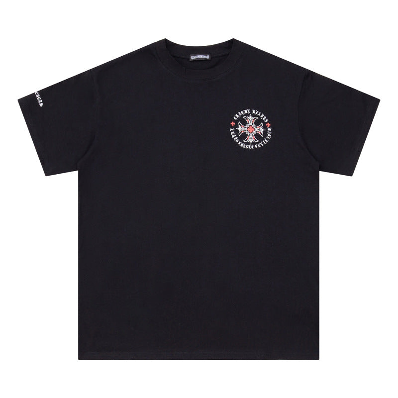 Chrome Heart T Shirts Red Cross Sanskrit Letter Short Sleeve T-Shirt