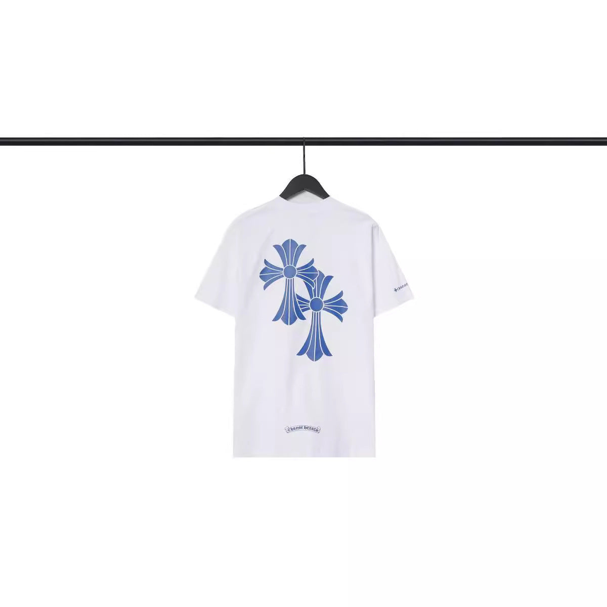 Chrome Heart T Shirts Blue Cross Loose Crew Neck Short Sleeve